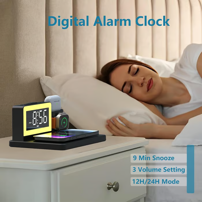 🔥Limited time 49% OFF📲7 in 1 Charging Station with Clock, Wireless Charger with Night Light