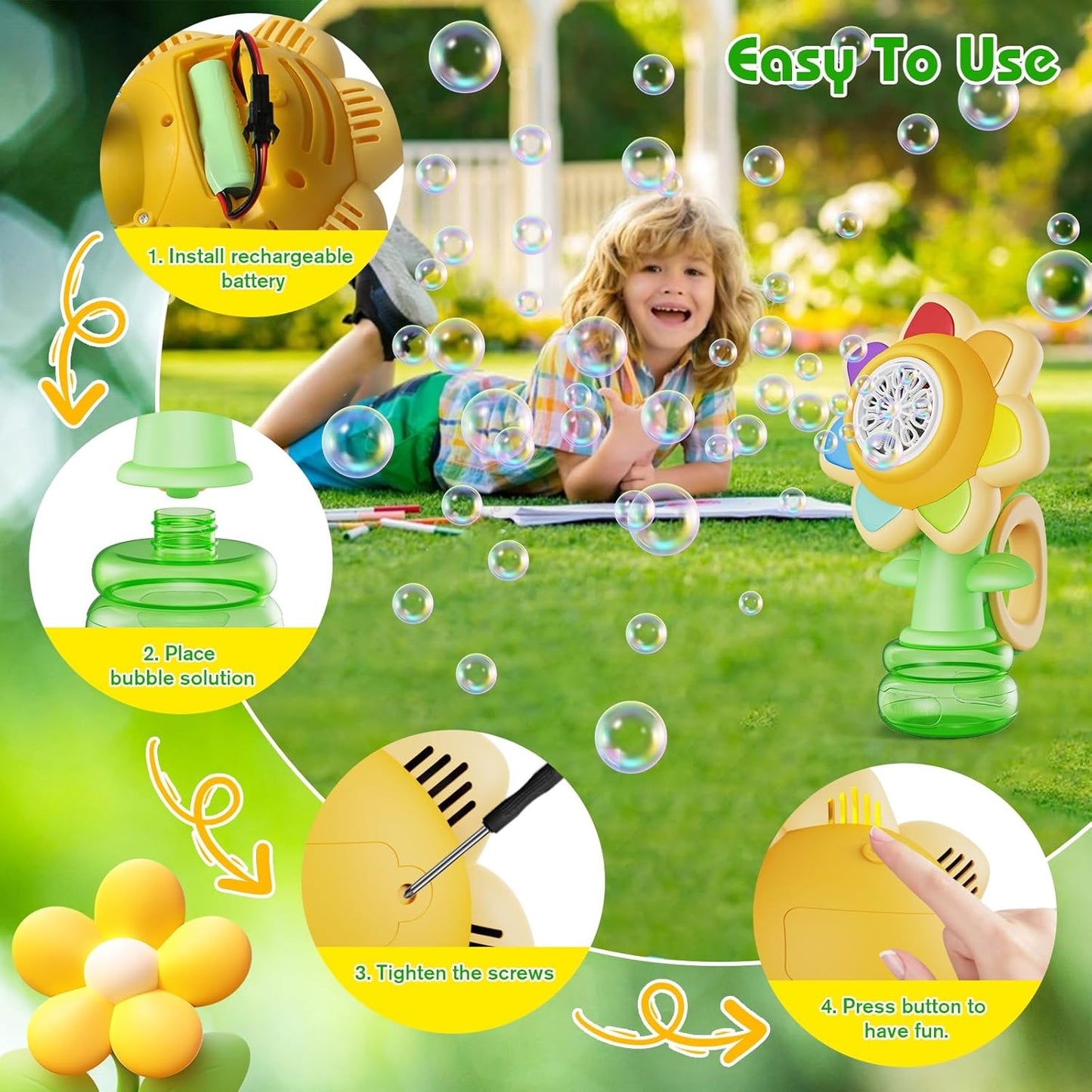 🎁Children's Day Pre-sale-50% OFF🔥Seven Color Flower Bubble Machine for Kids