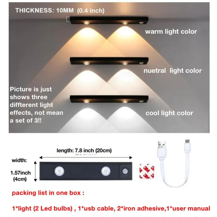 💡THREE color temperature led motion sensor cabinet light