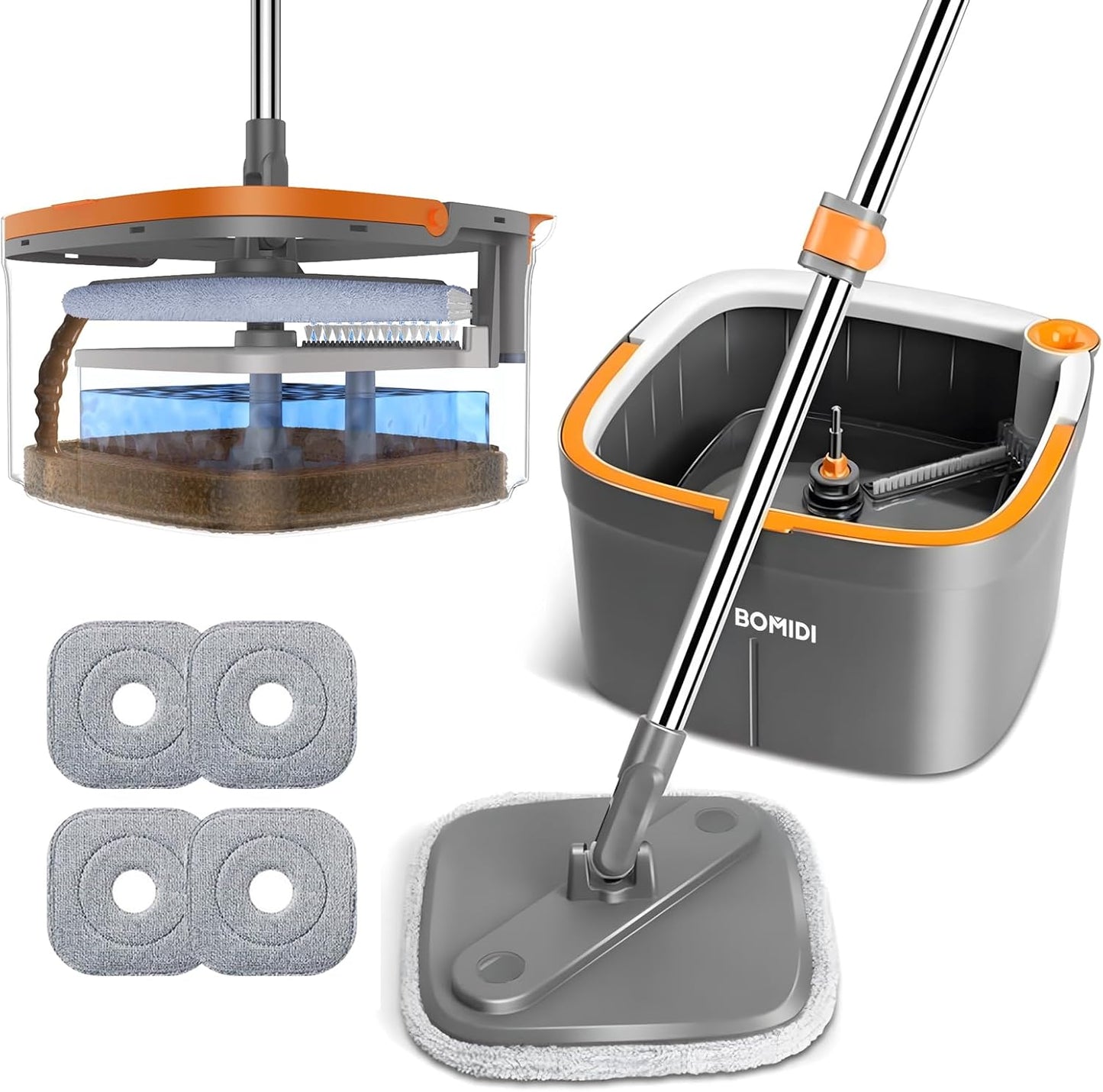 🔥Big Promotion 49% OFF💥Self Wash Spin Mop Spinner Flat 360 Rotating Cleaner With Turbo Flushing Bucket