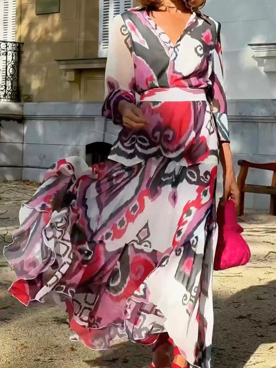 New Printed V-Neck Maxi Dress