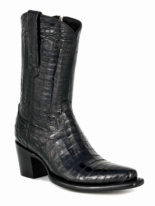 Women's High Black Full Crocodile Cowboy Boots