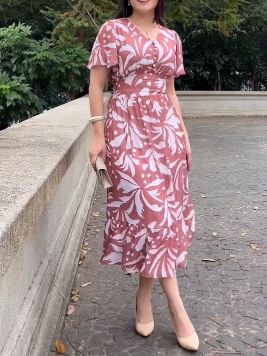Chiffon V-neck Printed Dress