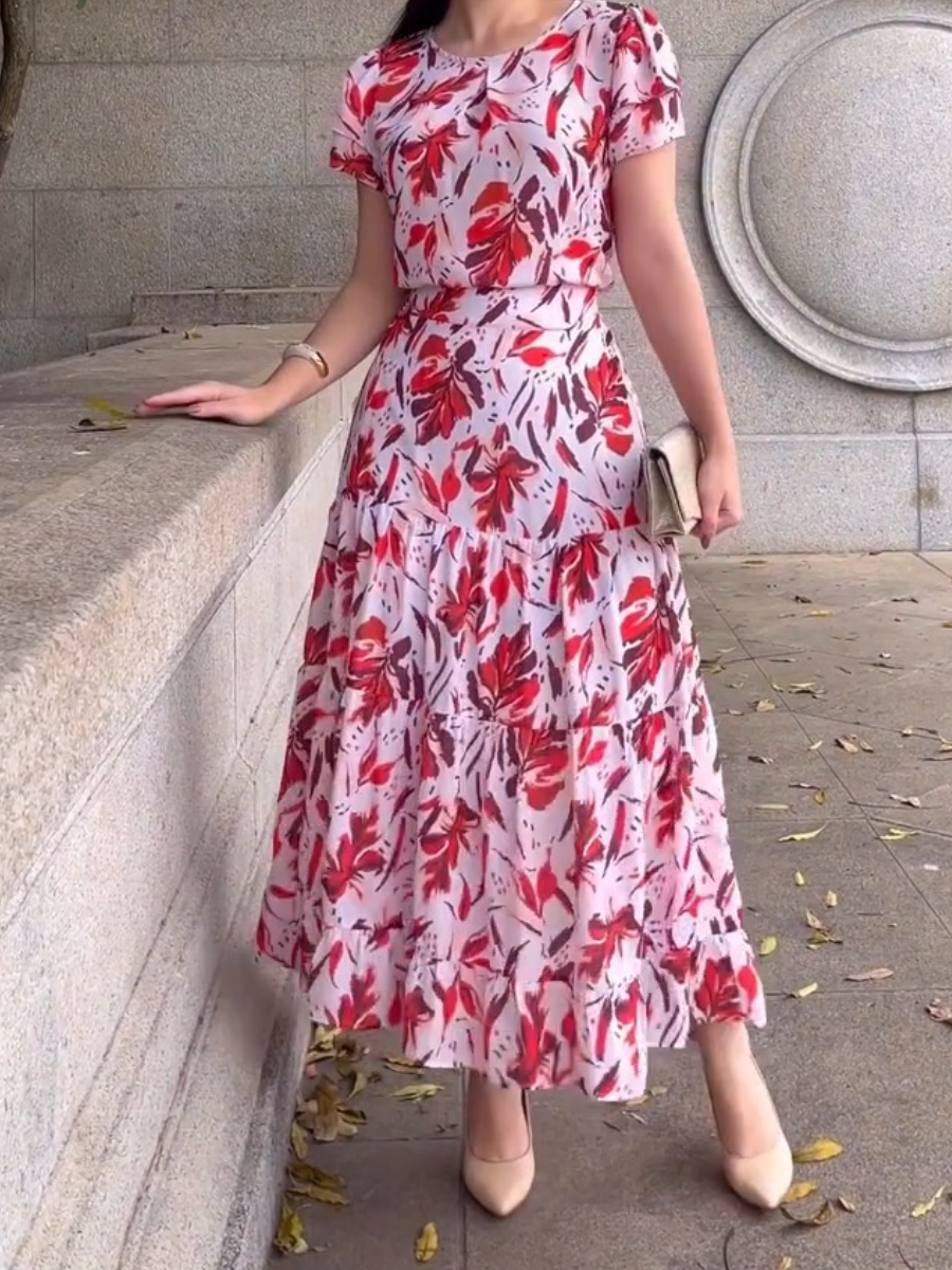 Long Pink Floral Printed Dress Set