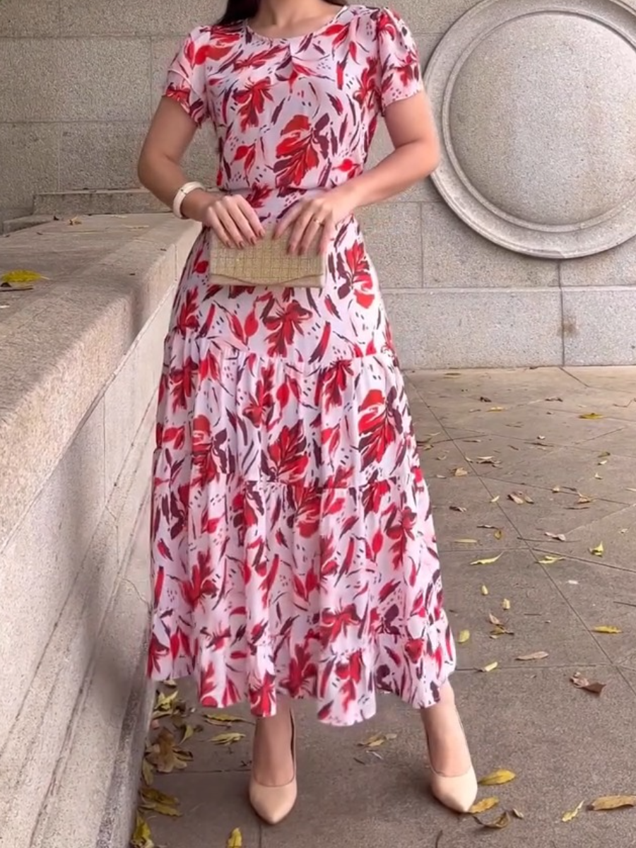 Long Pink Floral Printed Dress Set