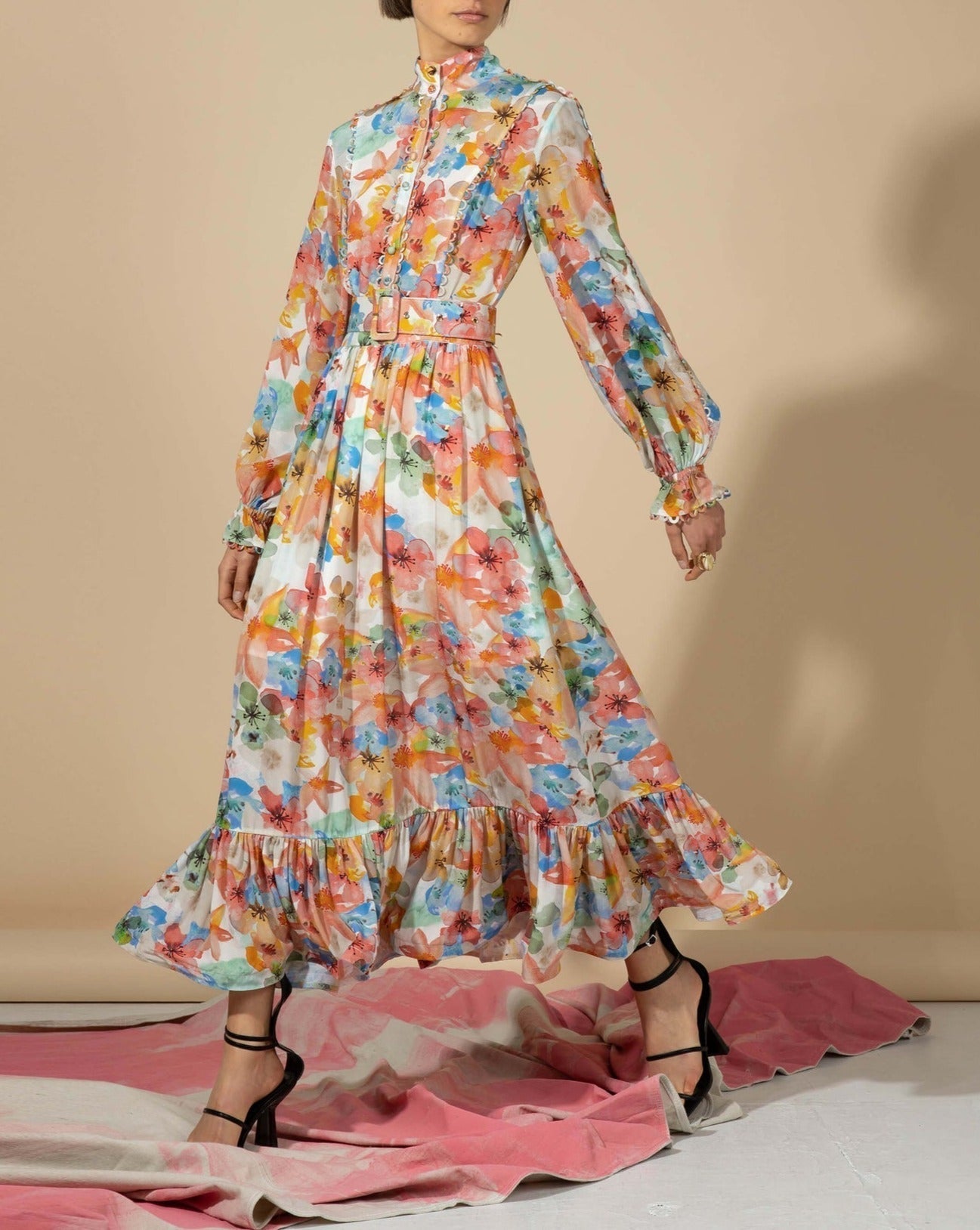 Elegant Retro Red Print Dress