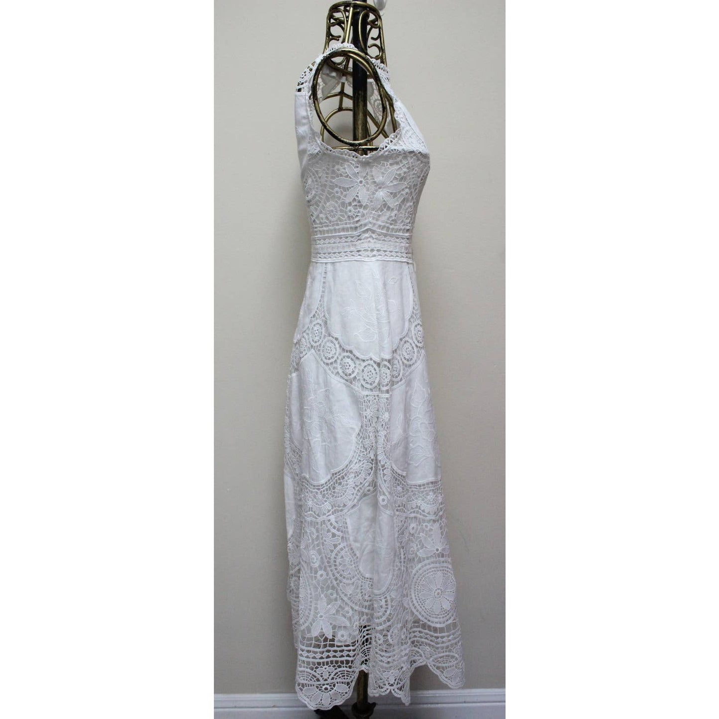 White Bonita Crochet Lace Embroidered Halter Midi Dress