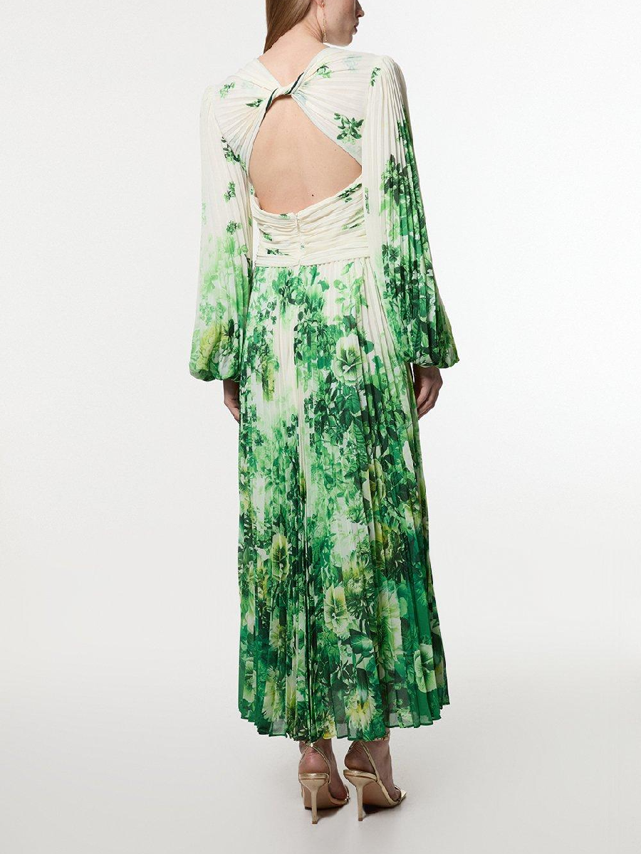 Ombre Floral Soft Pleated Cut Out Woven Maxi Dress