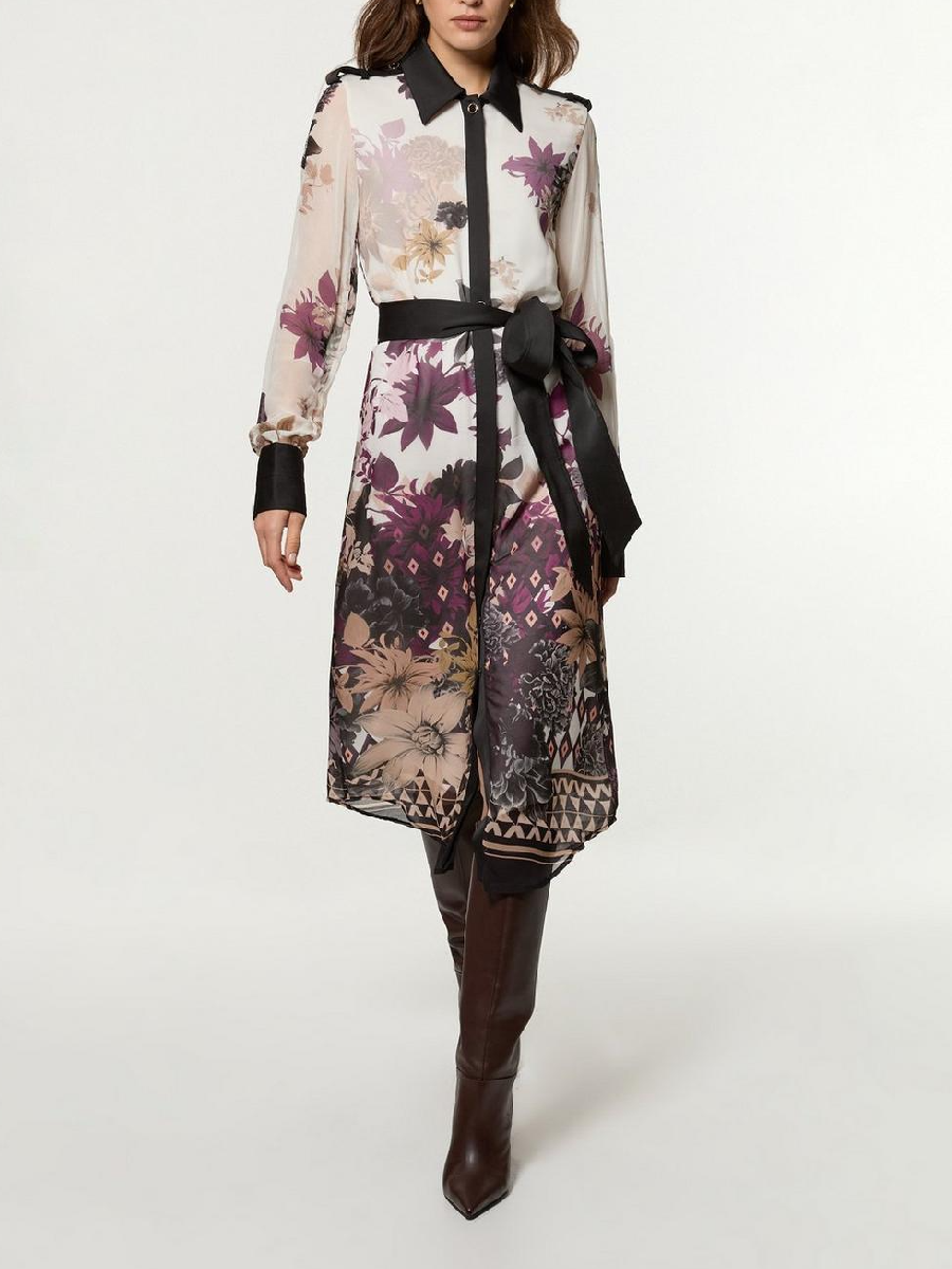 Viscose Georgette Border Print Woven Midi Shirt Dress