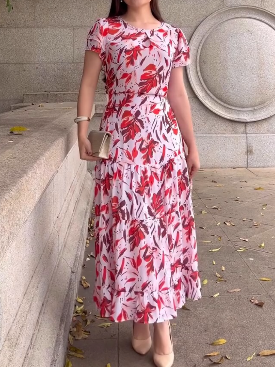 Long Pink Floral Printed Dress Set