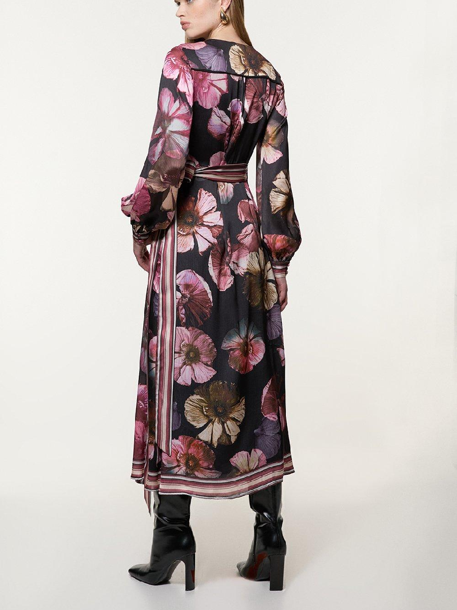 Floral Border Print Woven Maxi Dress