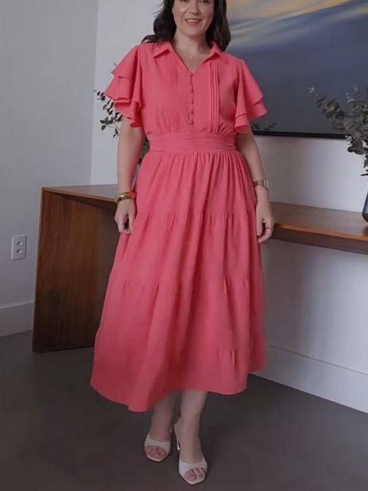 Collared Ruffle Tiered Midi Dress