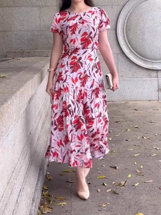 Long Pink Floral Printed Dress Set