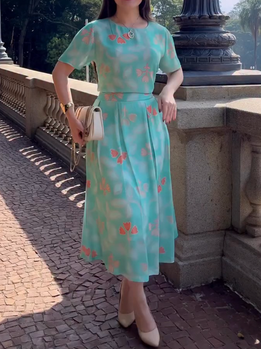 Classic Floral Printed Skirt Suit