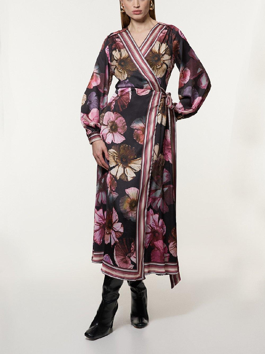 Floral Border Print Woven Maxi Dress