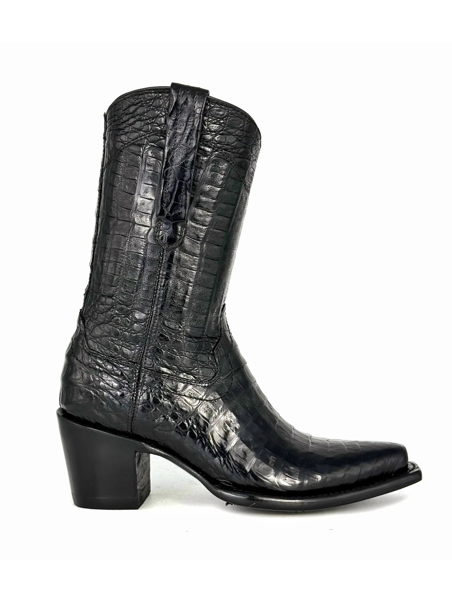 Women's Red Black Full Crocodile Cowboy Boots