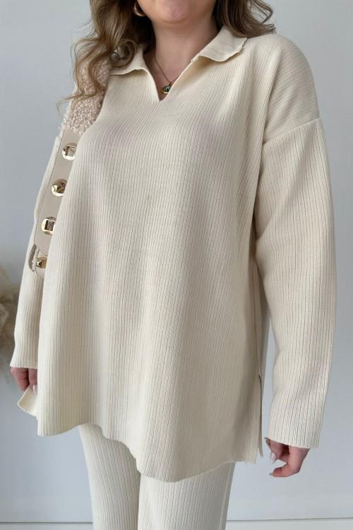 Polo Neck Knitwear Set Cream