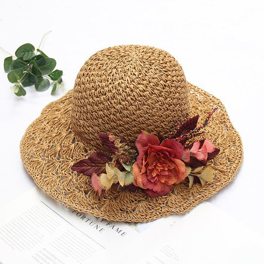 Flower tie straw hat