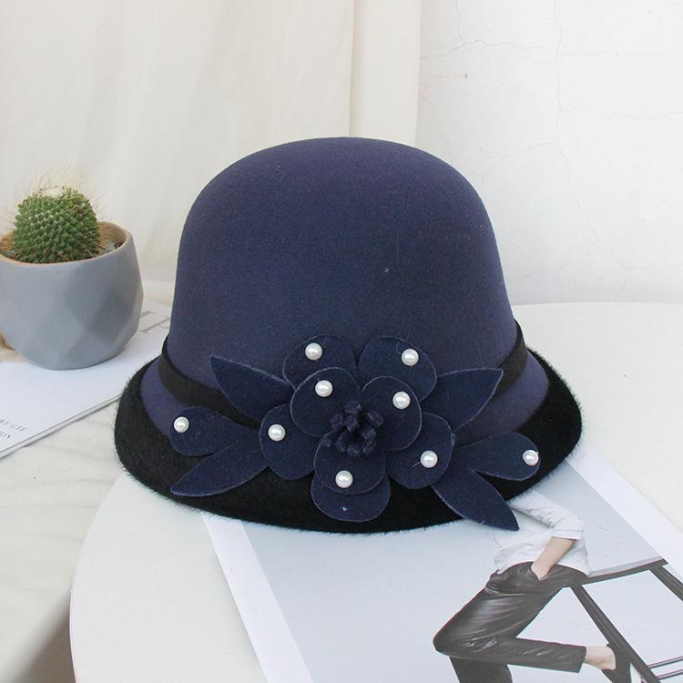 New woolen beaded flower hat