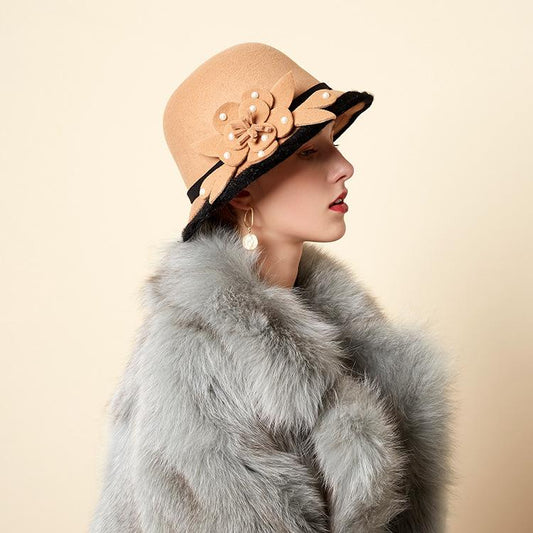 New woolen beaded flower hat