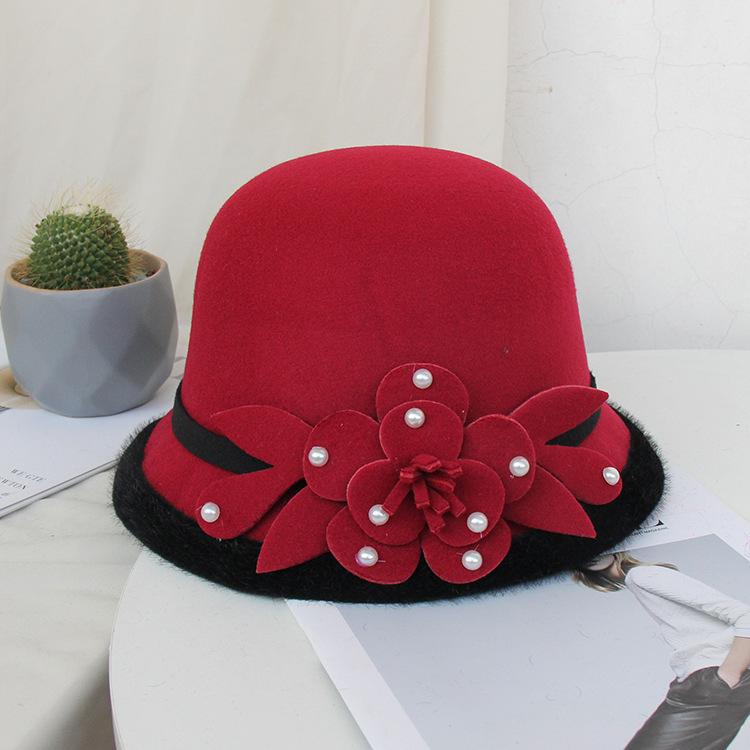 New woolen beaded flower hat