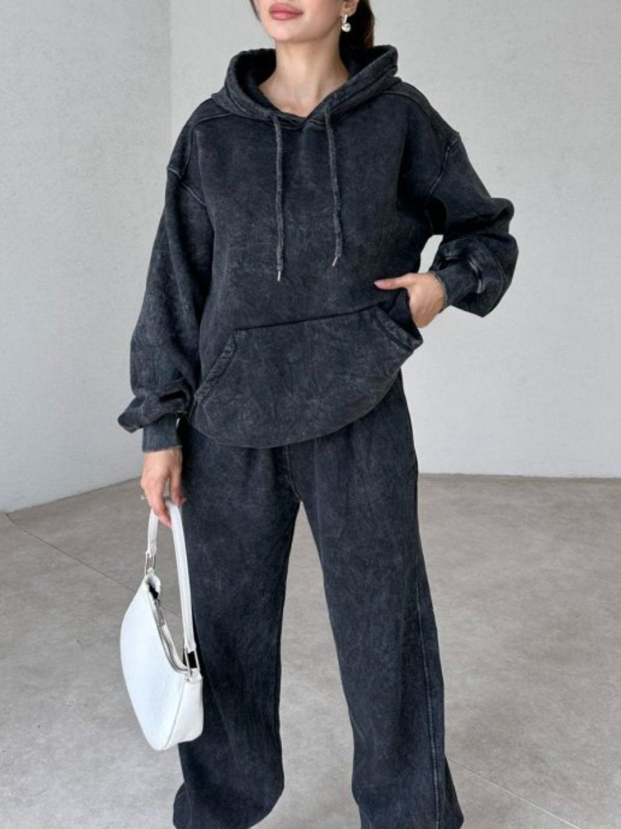 Stylish Retro Loose Hoodie Sports Two-Piece Set