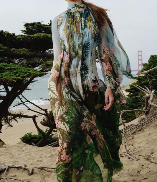 Pressed Pleated  Print Dress