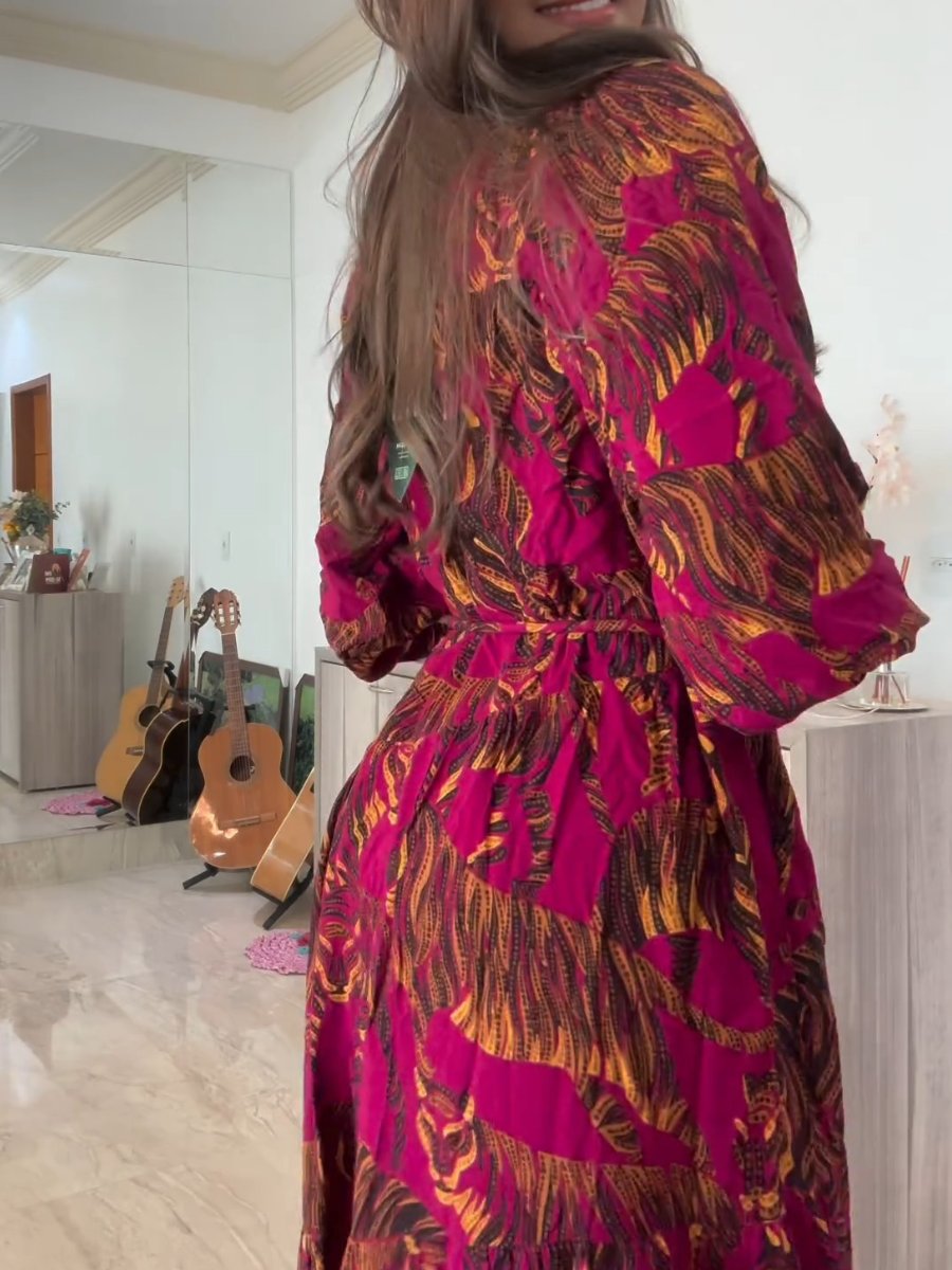 Long Sleeve Elegant Printed Maxi Dress